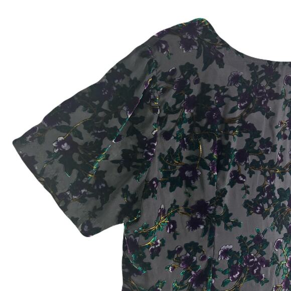 Burnout Velvet Vintage 90s Short Sleeve Button Front Blouse - Picture 5 of 10